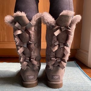 Ugg Boots Bailey bow tall grey boots, size 8